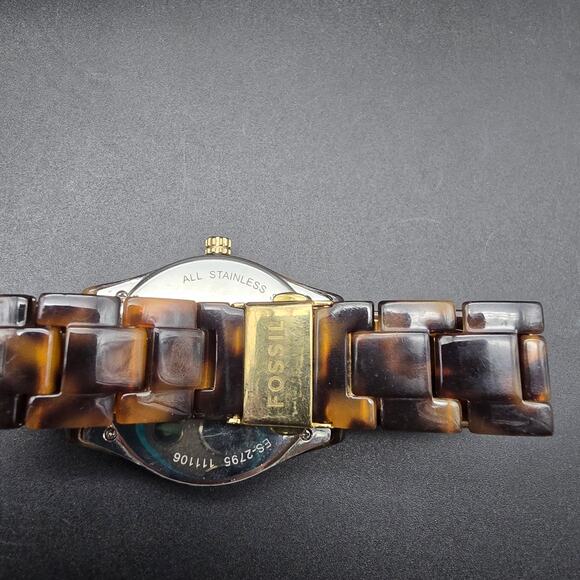 Women's Fossil Faux Tortoise Shell Watch Brown Rhinestone Quartz WORKS - Picture 8 of 9